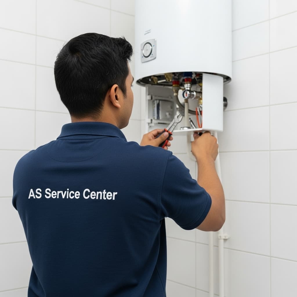 Technician repairing a geyser